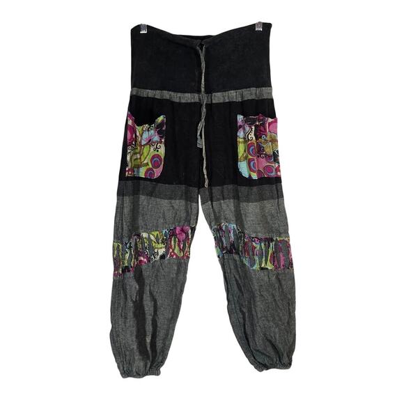 Nepal Joggers Drawstring Hippie Festival Lounge Boho Patchwork Pockets Approx M - Picture 1 of 8